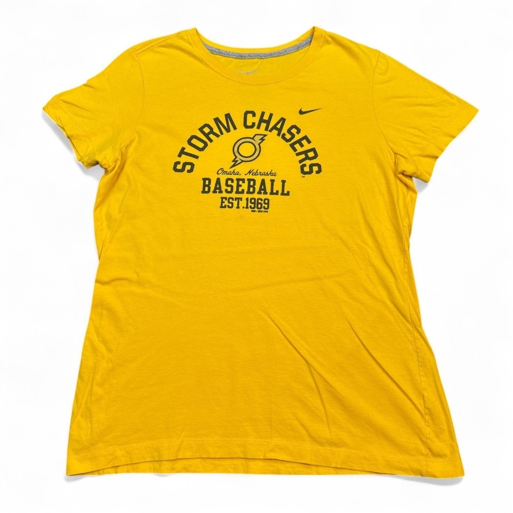 Nike Omaha Storm Chasers T Shirt‎ Top Womens Size XL Slim Fit Yellow Baseball